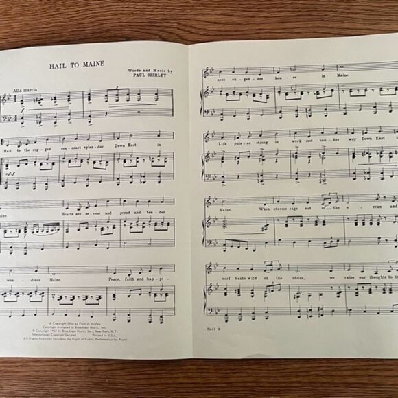 HAIL TO MAINE Sheet Music - Words and Music by Paul Shirley -1958 - Vintage - Picture 3 of 4